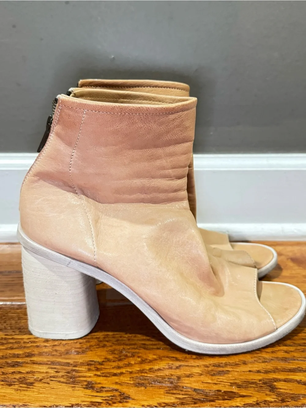 Steven By Steve Madden Blush Tan Open-Toe Leather Ankle Boots